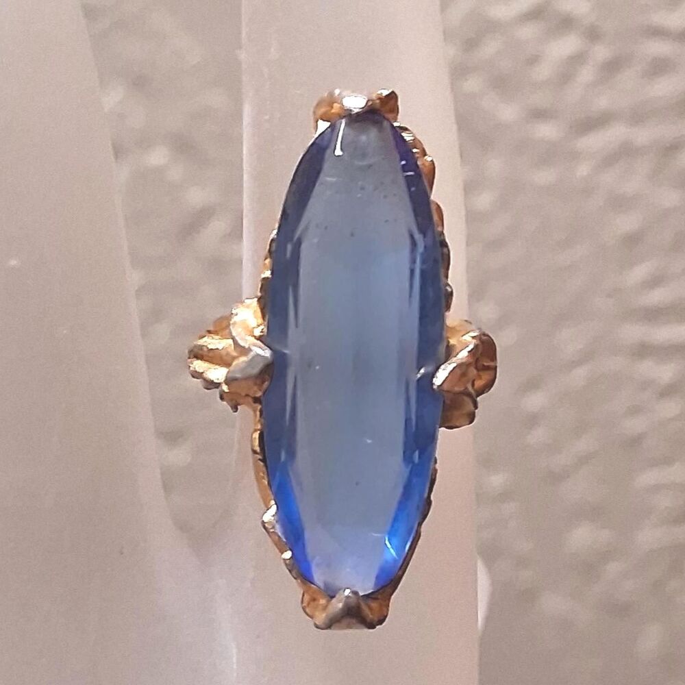 Vintage Large Blue Stone Ring Adjustable Czech ?